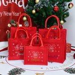 Personalised Shiny Rhinestone Snowman Reindeer Red Jute Tote Bag with Name Christmas Gift for Family Kids