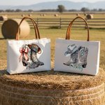 Personlig Vintage smycken stil Boots Canvas Tote Bag med namn Bröllopsfest Mors dag Julklapp för Cowgirl Brudtärna Mamma
