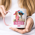 Personalized Watercolour Style Character Besties 11 oz 15 oz Ceramics Mug with Name and Year Birthday Christmas Gift for Friend Besties