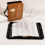 Personalised Watercolour Birth Flower Cross Bible Verses PU Leather Book Cover with Name Birthday Baptism Gift for Christian Women