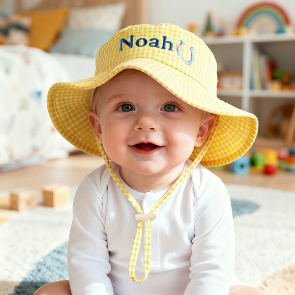 Gepersonaliseerd Schattig Geborduurd Hoefijzer Hart Verstelbaar Baby Emmer Hoedje met Naam Buiten Activiteit Dagelijks Gebruik Verjaardagscadeau voor Pasgeborenen Baby's