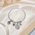 Henkilökohtainen Birthstone katolinen Saint säädettävä rannerengas rannerengas Initial Confirmation syntymäpäivä joululahja tytöille teini-ikäiset naiset