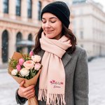 Personalized Colorful Embroidered Floral Soft Warm Tassel Scarf with Name Anniversary Birthday Gift for Women