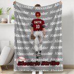 Personalized Multicolor Baseball Character Soft Throw Blanket with Name and Number Birthday Game Day Gift for Baseball Player Lover