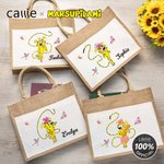 Personalised Cute Tail-Bouncing Marsupilami Jute Tote Bag with Name Birthday Christmas Gift for Friends | Callie × Marsupilami®