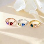 Personalised Double Hearts Birthstone Ring Dainty Jewellery Birthday Anniversary Gift for Women