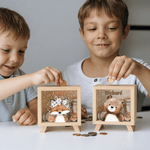 Tirelire en Bois Personnalisée avec Motif Animaux Couronne de Fleurs Mignonne et Nom  Cadeau Fête des Enfants Anniversaire pour Enfants