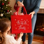 Personalised Shiny Rhinestone Snowman Reindeer Red Jute Tote Bag with Name Christmas Gift for Family Kids