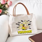 Personalised Cute Tail-Bouncing Marsupilami Canvas Tote Bag with Name and PU Leather Handle Birthday Gift for Friends | Callie × Marsupilami®