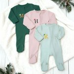 Personalised Multicolour Embroidered Santa Hat Initial 100% Cotton Baby Romper 1st Christmas Gift for Newborns Babies