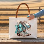 Personlig Vintage smycken stil Boots Canvas Tote Bag med namn Bröllopsfest Mors dag Julklapp för Cowgirl Brudtärna Mamma