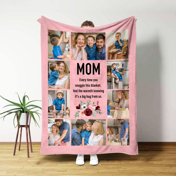 Gepersonaliseerde familiefoto's Bloem Hart Zacht Deken met Bijnaam Home Decor Kerst Verjaardag Cadeau voor Moeder