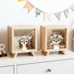Tirelire en Bois Personnalisée avec Motif Animaux Couronne de Fleurs Mignonne et Nom  Cadeau Fête des Enfants Anniversaire pour Enfants