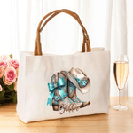 Personalised Vintage Jewellery Style Boots Canvas Tote Bag with Name Wedding Party Mother's Day Christmas Gift for Cowgirl Bridesmaid Mom