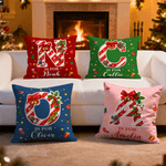 Gepersonaliseerd Candy Cane Initiaal Zacht Kussenovertrek met Naam Home Decor Kerstcadeau voor Vrienden Familie