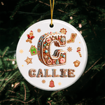 Personalized Gingerbread Man House Sweets Cane Ceramic Ornament with Name and Initial Home Tree Decor Christmas Gift for Kids Family