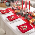 Tovagliolo rosso personalizzato in 100% cotone con renna e iniziale riutilizzabile decor da tavolo regalo di Natale per famiglia e amici