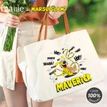Personalised Cute Tail-Bouncing Marsupilami Canvas Tote Bag with Name and PU Leather Handle Birthday Gift for Friends | Callie × Marsupilami®