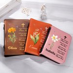 Personalised Watercolour Birth Flower Cross Bible Verses PU Leather Book Cover with Name Birthday Baptism Gift for Christian Women