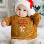Personalised Christmas Wreath Sweater with Embroidered Name Birthday Baby's 1st Christmas Gift for Newborns New Parents
