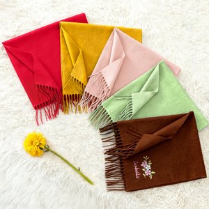 Personalised Colourful Embroidered Floral Soft Warm Tassel Scarf with Name Anniversary Birthday Gift for Women