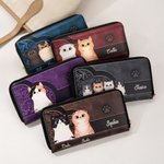 Personalisierte Retro Cartoon-Katze Geldbörse aus PU-Leder mit Namen und mehreren Fächern Reißverschluss Geburtstag Geschenk für Katzenliebhaber