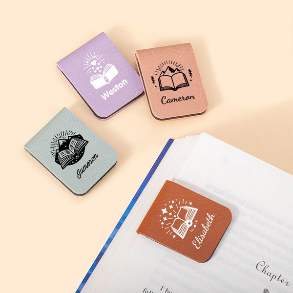 Personalized Book Castle Wave Night View Magnetic Leather Bookmark Clip with Name School Office Stationery Supplies Birthday Gift for Bookworms Kids