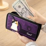 Personalisierte Retro Cartoon-Katze Geldbörse aus PU-Leder mit Namen und mehreren Fächern Reißverschluss Geburtstag Geschenk für Katzenliebhaber