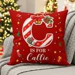 Gepersonaliseerd Candy Cane Initiaal Zacht Kussenovertrek met Naam Home Decor Kerstcadeau voor Vrienden Familie