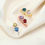 Personalised Double Hearts Birthstone Ring Dainty Jewellery Birthday Anniversary Gift for Women