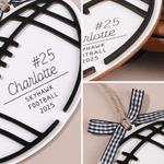 Adorno de madera personalizado en forma de balón deportivo con nombre, número y año Decoración del festival Regalo de Navidad para los amantes del deporte