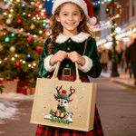 Personalized Cute Cartoon Christmas Elk Jute Tote Bag with Name Travel Accessories Christmas Gift for Children
