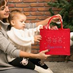 Personalised Shiny Rhinestone Snowman Reindeer Red Jute Tote Bag with Name Christmas Gift for Family Kids