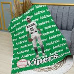 Personalized Multicolor Baseball Character Soft Throw Blanket with Name and Number Birthday Game Day Gift for Baseball Player Lover
