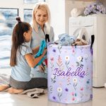 Personalised Multicolour Wildflower Waterproof Laundry Storage Basket with Handle and Name Baby Shower Birthday Gift for Kids Moms