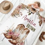 Personalized Floral Cowgirl Boots Western Soft Throw Blanket with Name Home Decor Western Nursery Birthday Gift for Cowgirls Friends