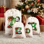 Personlig Julklockor Snögubbe Stor Canvas Presentpåse med dragsko och initialer och namn Julklapp till familj och vänner