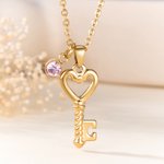 Personalizado Dainty Heart Key Necklace con Birthstone Initial Christmas Valentine's day Birthday Anniversary Gift for Women Girlfriends Wives