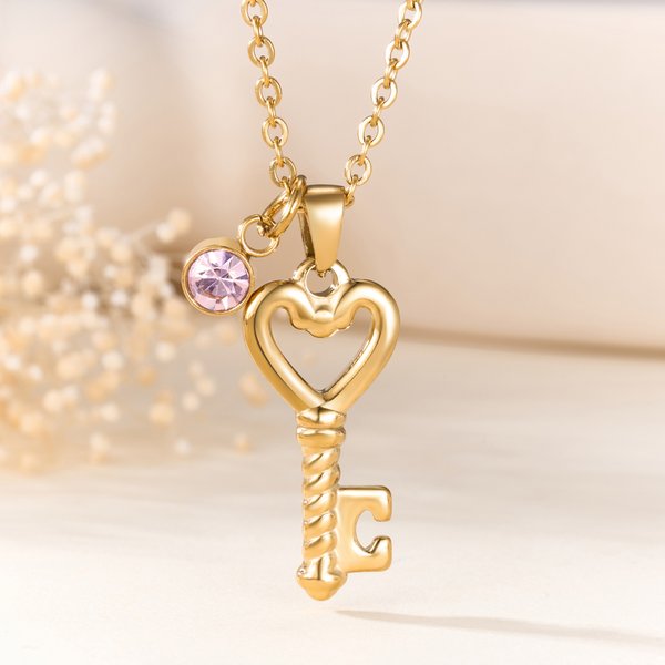 Personalizado Dainty Heart Key Necklace con Birthstone Initial Christmas Valentine's day Birthday Anniversary Gift for Women Girlfriends Wives