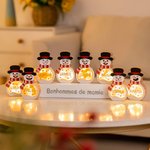 Bonhommes de Neige Personnalisés avec Nom et Expression Décorations en Bois à Lumière LED Cadeau Noël pour Famille