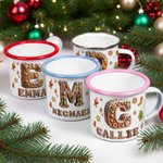 Personalized Gingerbread Sweets Initial 12 oz Enamel Mug with Name Daily Use Christmas Gift for Kid Family