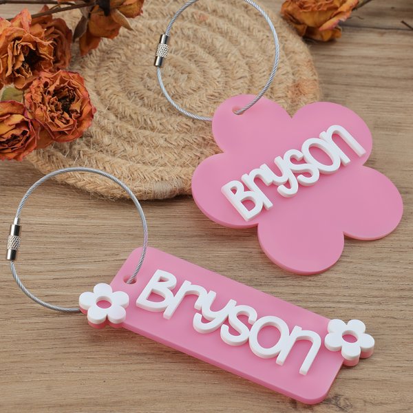Personalised Flower Square Multicolour Acrylic Keychain Bag Charm with Name Birthday Christmas Party Gift for Friends Boys Girls