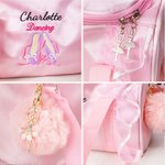 Personalised Embroidered Ballet Shoes Pink Lace Duffel Bag with Name and Pink Pom Pom Charm Birthday Gift For Ballerinas Dance Lovers