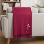 Personlig fargerik brodert fødselsblomst mykt varmt dusk skjerf med navn jubileum bursdag julegave til kvinner menn