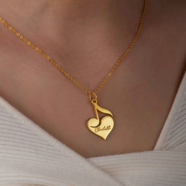 Personalized Heart Music Note Necklace with Name Dainty Jewellery Graduation Birthday Gift for Music Lovers