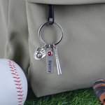 Personalized Birthstone Softball Baseball Bat Glove Keychain with Engraved Name Game Day Team Birthday Gift for Sports Lover