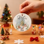 Personalised Cute Christmas Tree Cartoon Animals Ceramic Christmas Ornament with Name First Second Christmas Decor Gift for Baby Kids