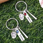 Personalized Birthstone Softball Baseball Bat Glove Keychain with Engraved Name Game Day Team Birthday Gift for Sports Lover