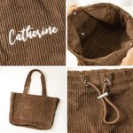 Gepersonaliseerde geborduurde naam grote capaciteit Corduroy draagtas met koord en zakken dagelijks gebruik verjaardag kerstcadeau voor vrouwen