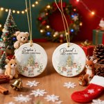Personalised Cute Christmas Tree Cartoon Animals Ceramic Christmas Ornament with Name First Second Christmas Decor Gift for Baby Kids